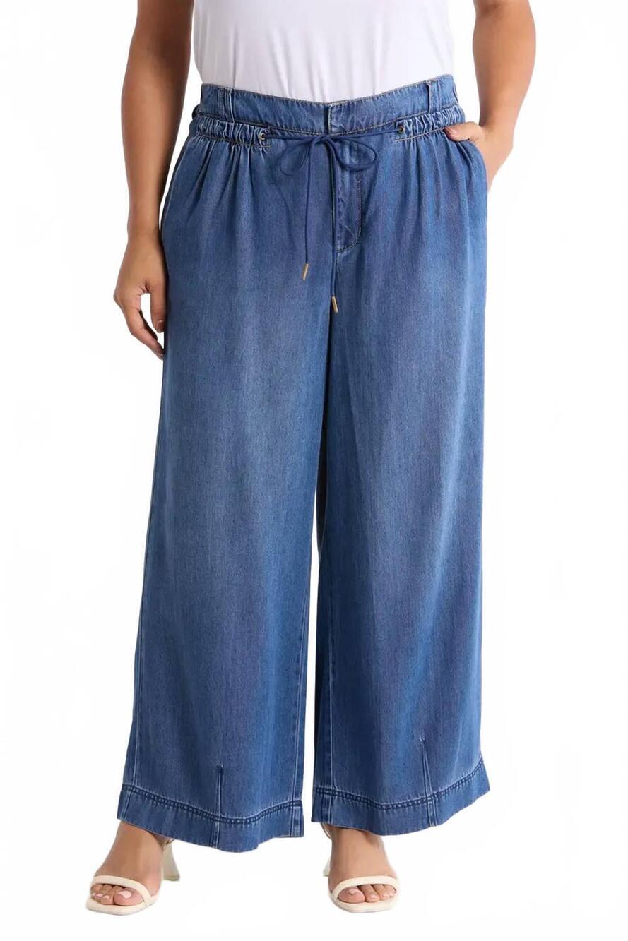 NEW WIT & WISDOM drawstring wide leg jeans in mid blue